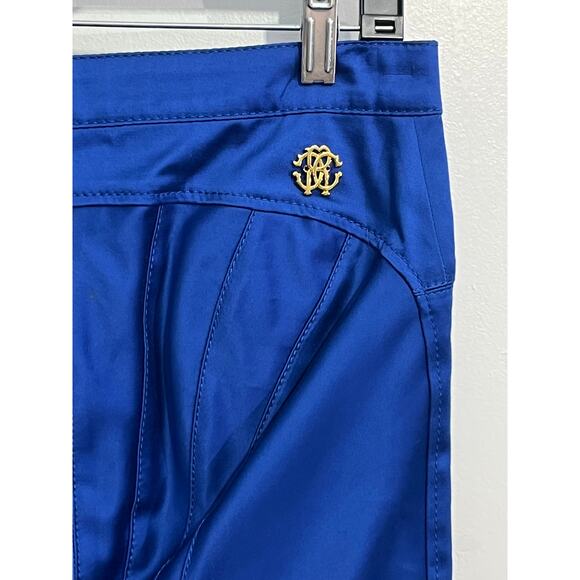 Roberto Cavalli Skirt Size 38 US Size 2 Royal Blue Pleated Gold Logo Preppy - Picture 7 of 10